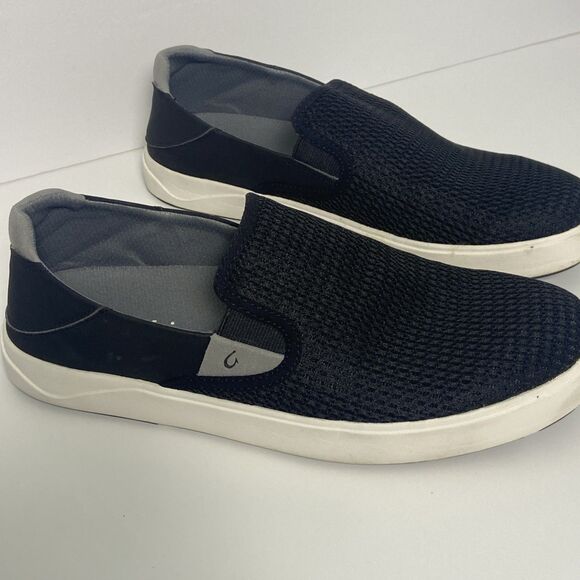 OluKai Men’s Sz 9 Slip On LAE’AHI Black And Gray Rubber White Soles Non Slip - Picture 3 of 9